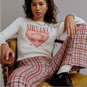 Daydreamer Nirvana “In Utero” Cream Heart Long Sleeve Crop Thermal Tee Shirt